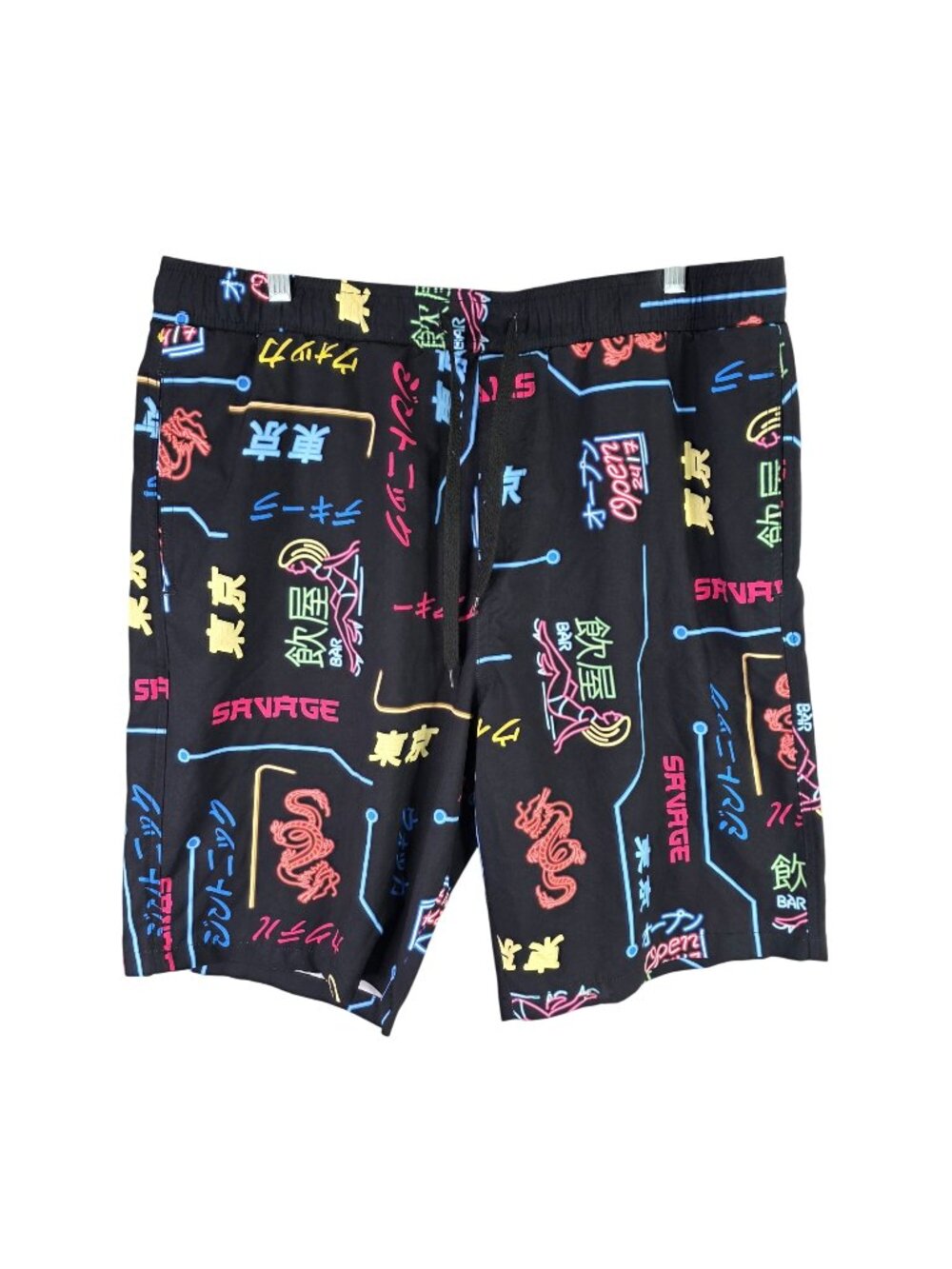Mens Fresh Prints Of Bel-Air Black & Neon Tokyo Savage Print Shorts Size XL